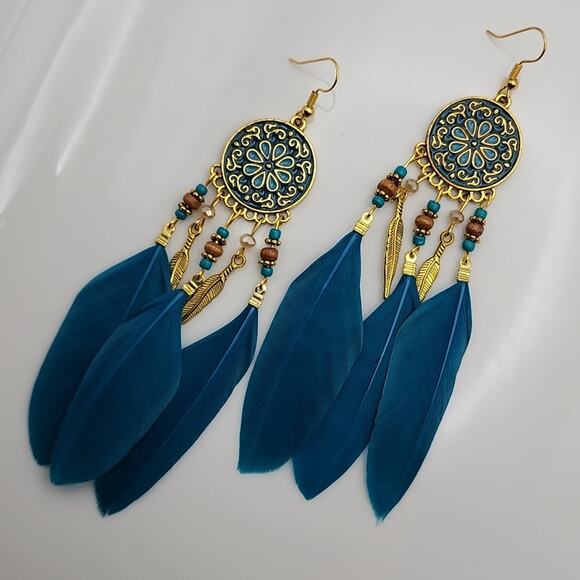 Boho Feather Earrings - Picture 2 of 4